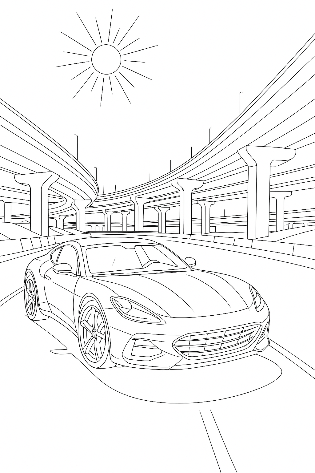 Coloring page of Sports Car Taxiing