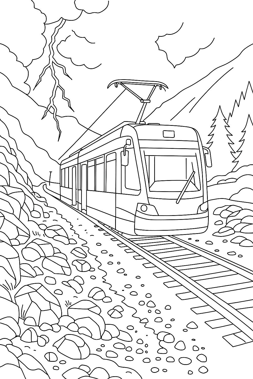 Coloring page of Tram Over Rough Terrain