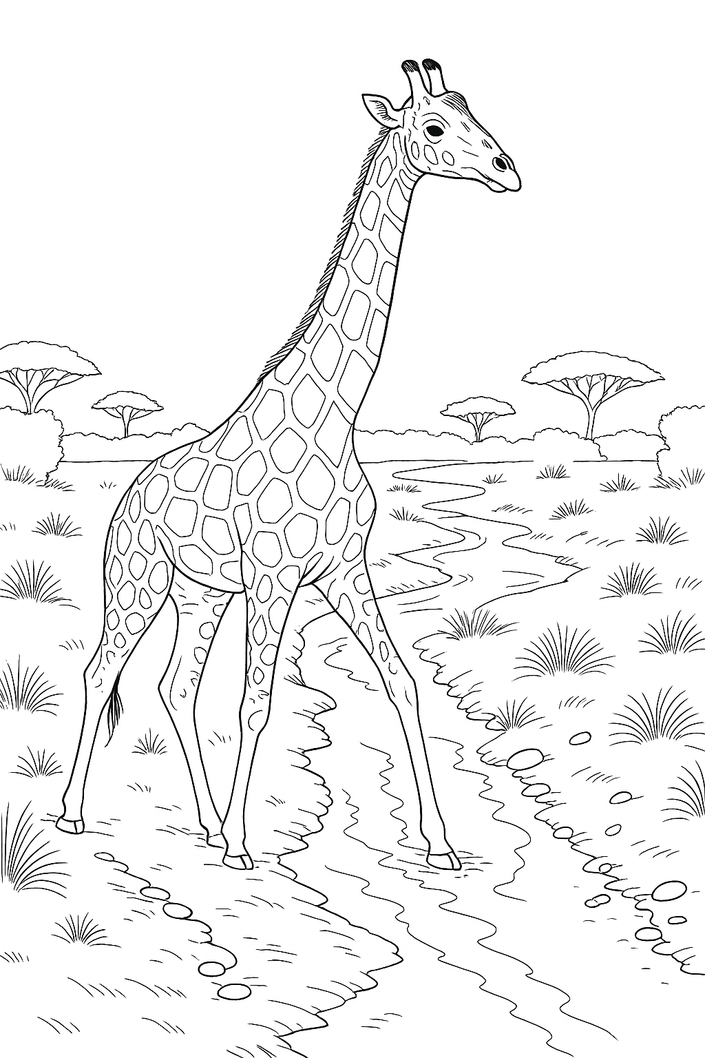 Coloring page of Giraffe In Water