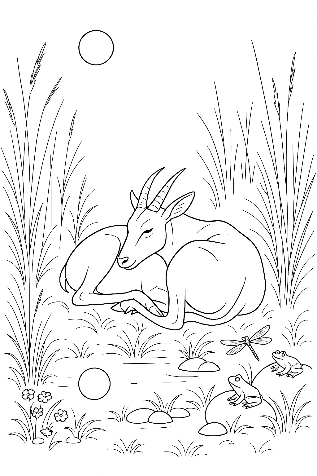 Coloring page of Sleeping Antelope