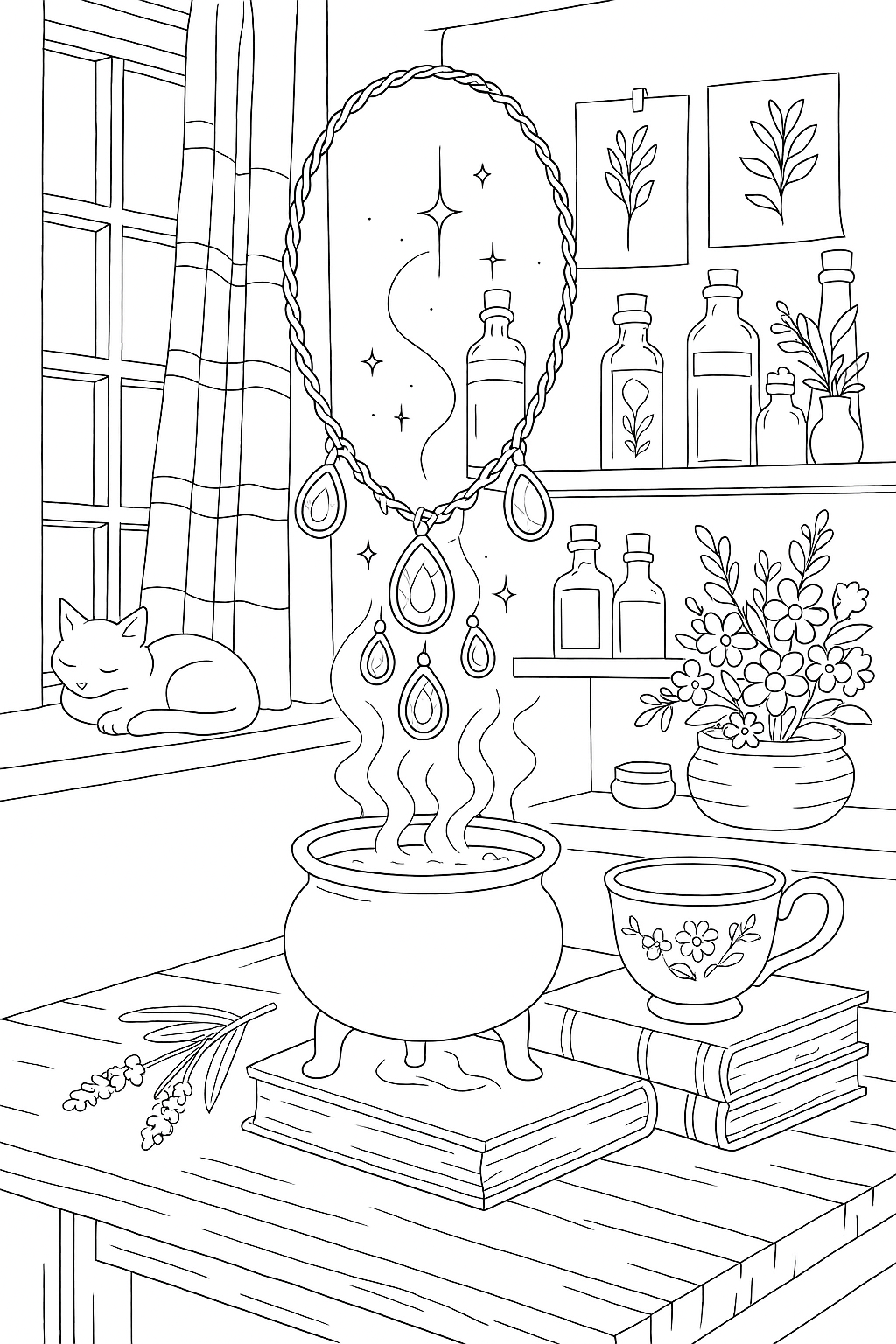 Coloring page of Enchanted Jewelry Potions