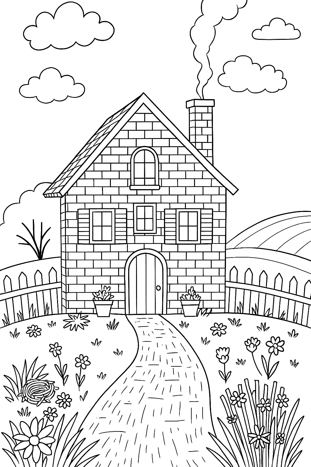 Coloring page of Three Pigs House