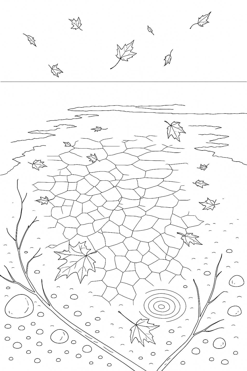 Coloring page of Cracked Ice Frozen Ponds