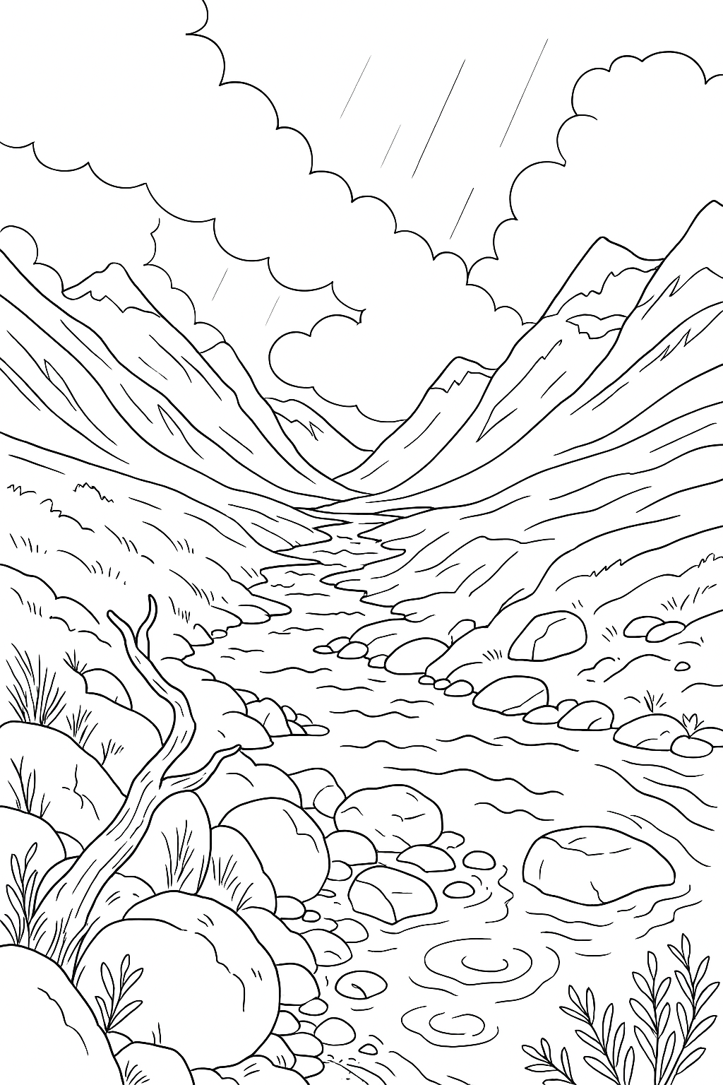 Coloring page of Glacial Valleys Clouds