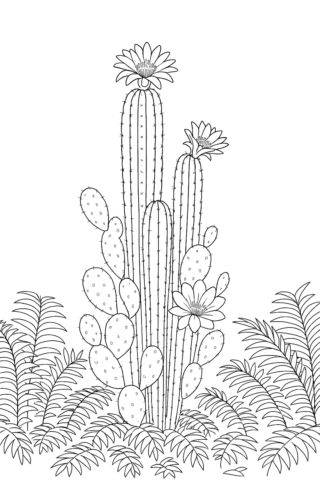 Coloring page of Sunlit Cacti Blooms