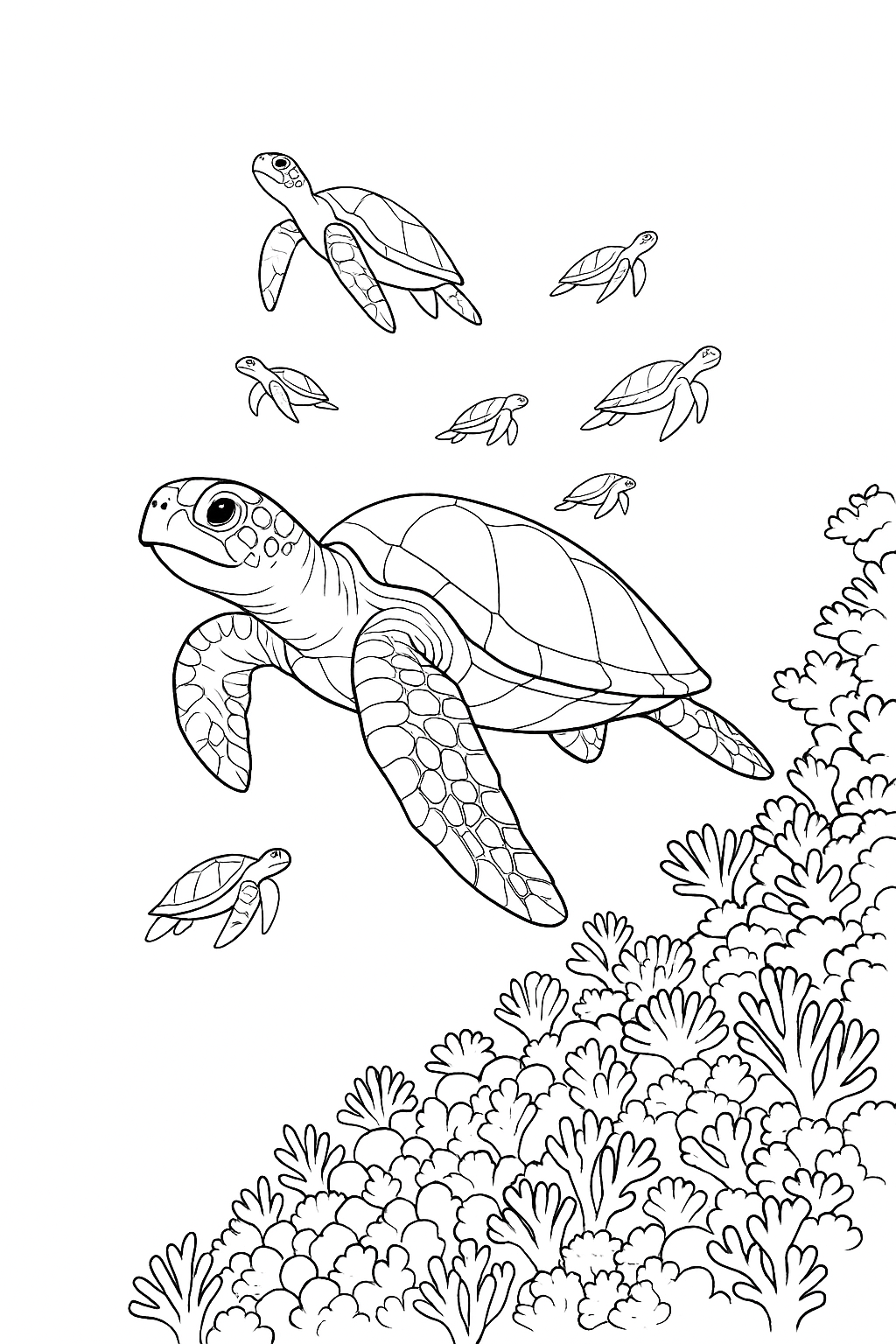 Coloring page of Bioluminescent Sea Turtles