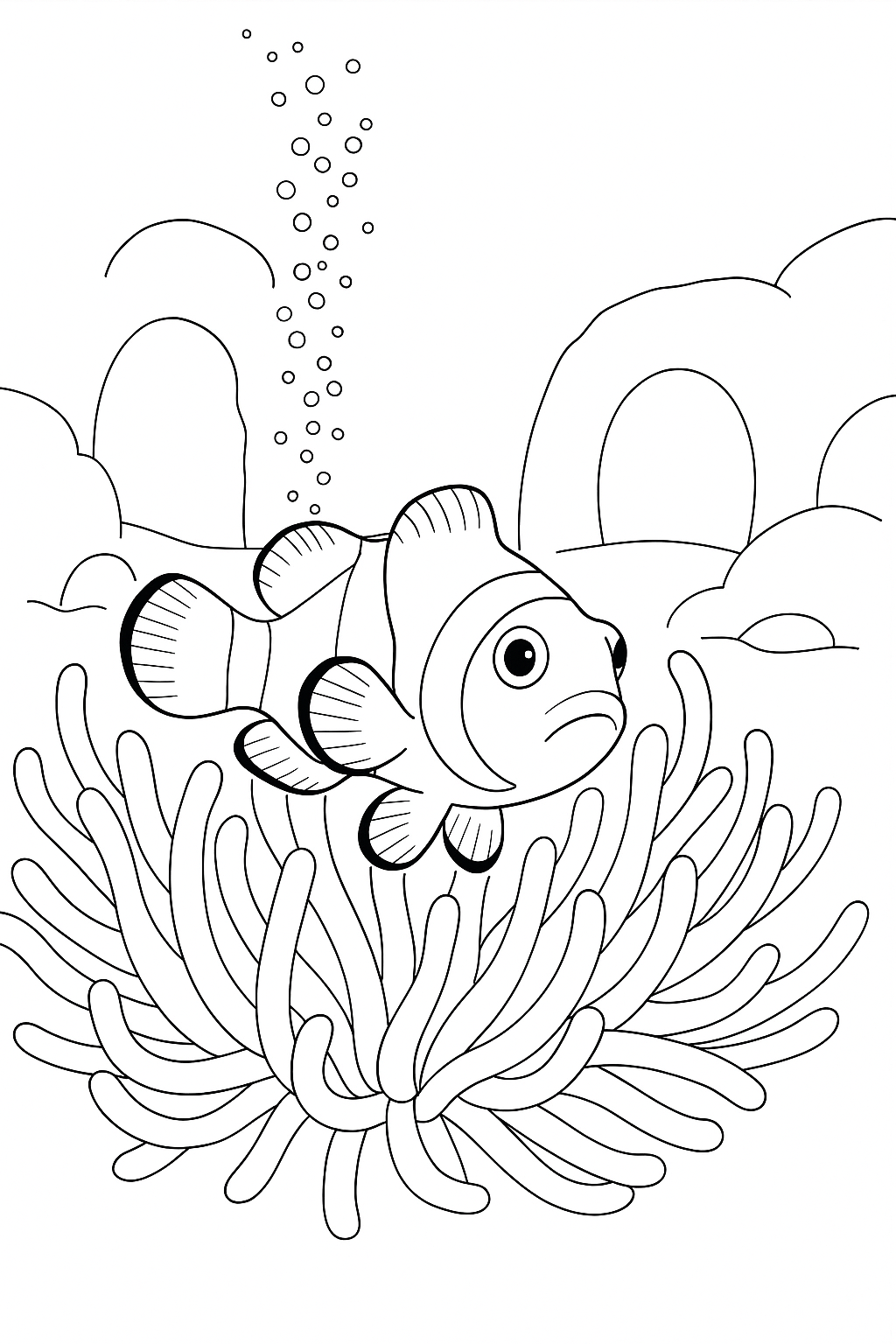 Coloring page of Clownfish Bubbles Anemone
