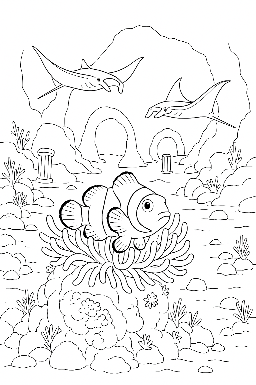 Coloring page of Clownfish Mantaray Habitats
