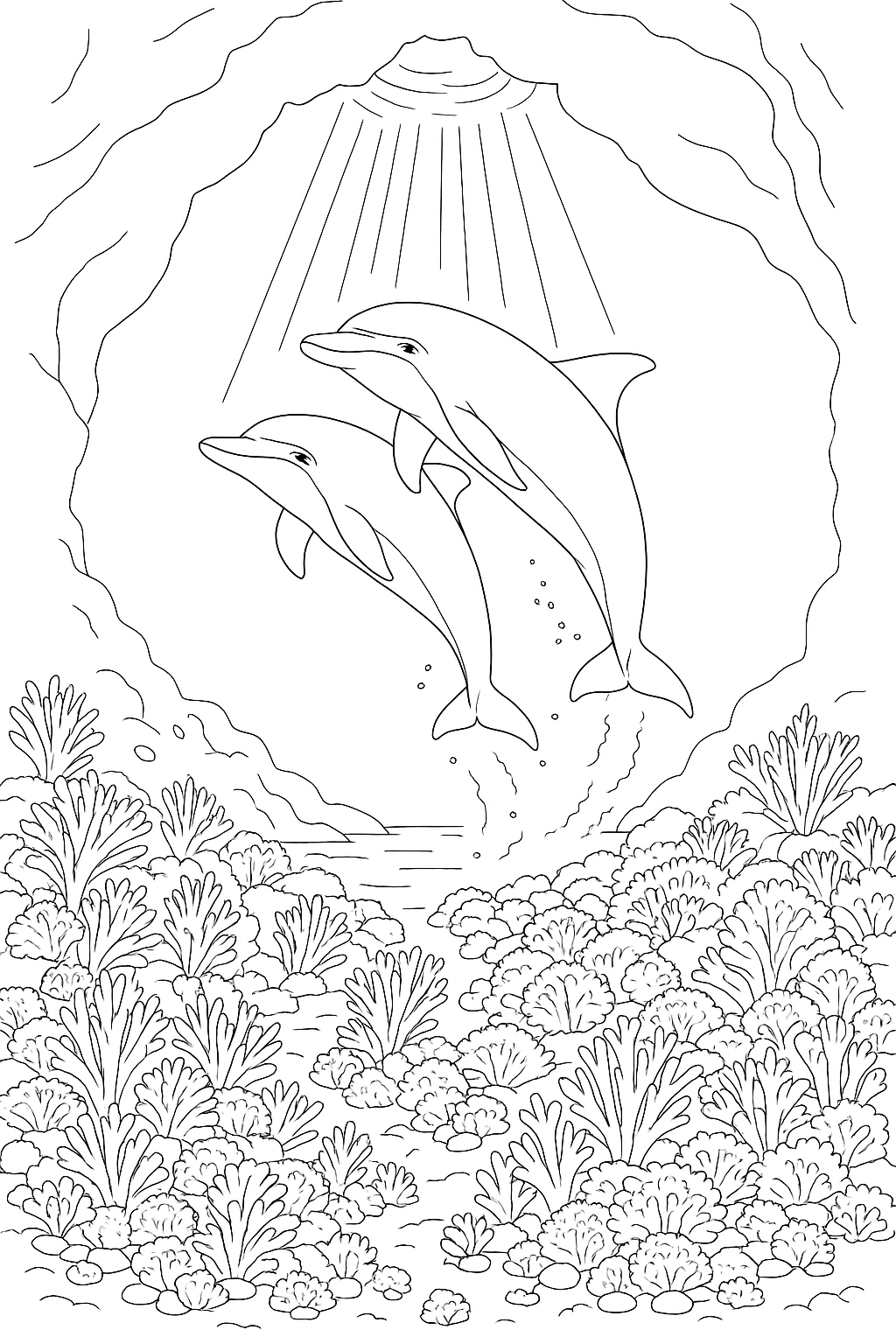 Coloring page of Coral Garden Dolphins
