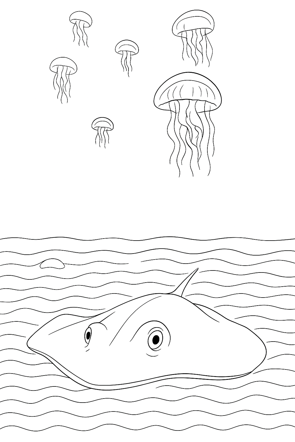 Coloring page of Stingrays And Jellyfish