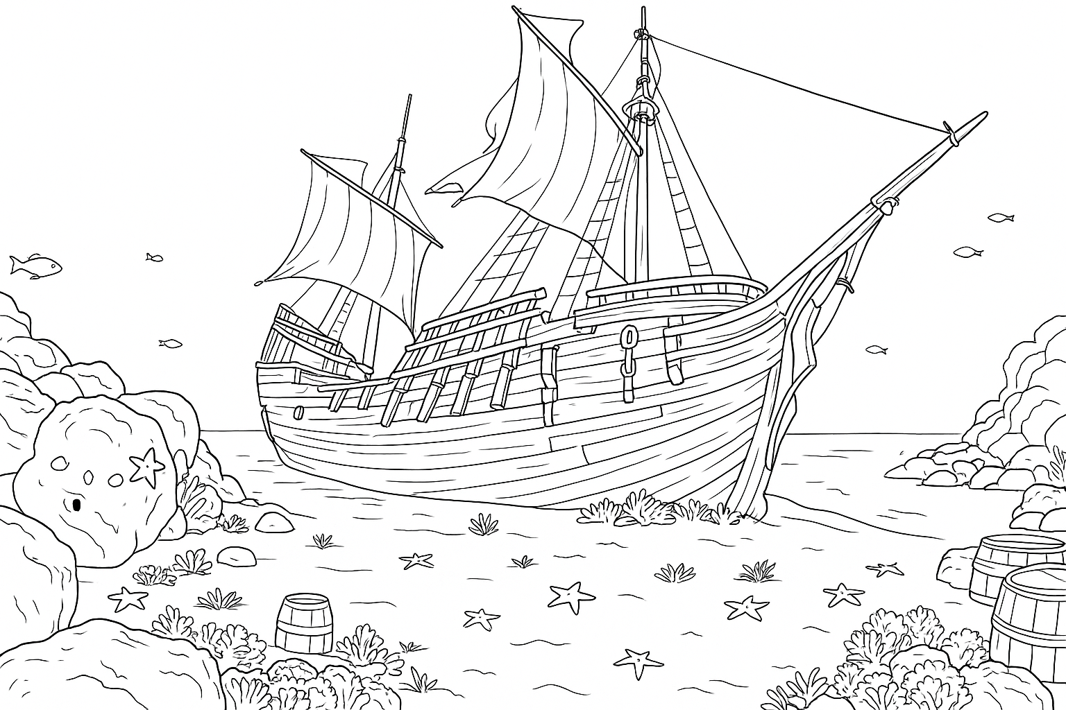 Coloring page of Sunken Ship